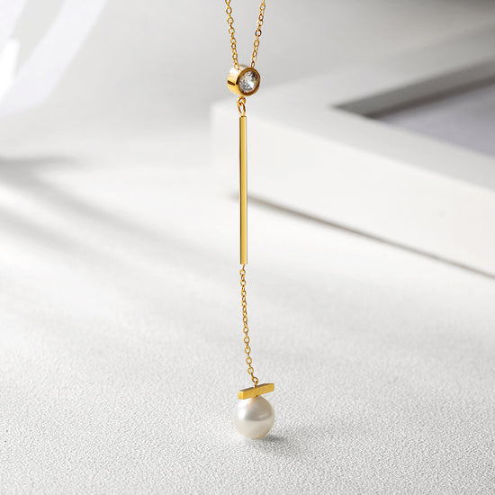 Pearl with Bar Pendant Drop Necklace