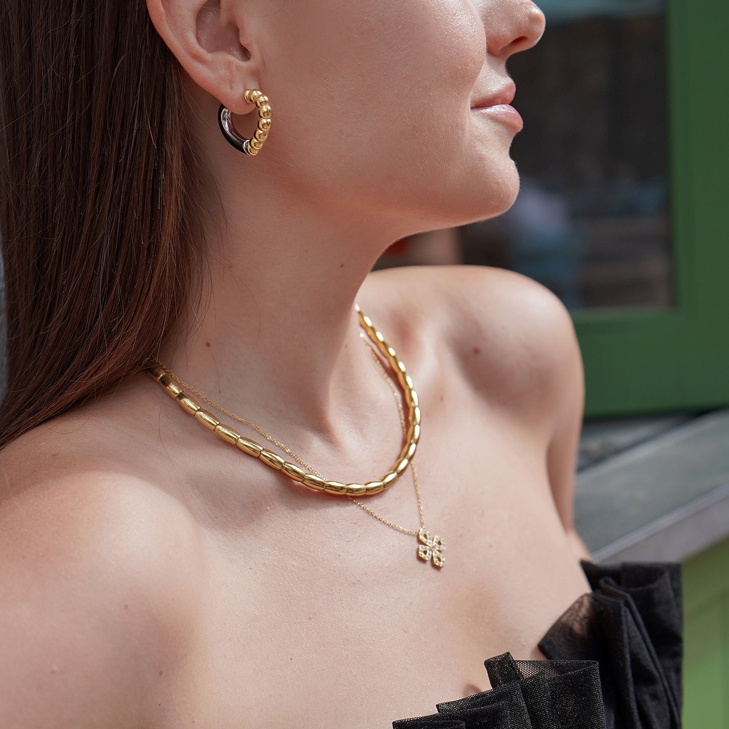 RUSTIC BEADED GOLD NECKLACE