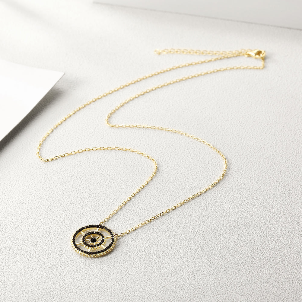 Sterling Silver Wheel Obisdian Necklace - SSN168GCBKZD