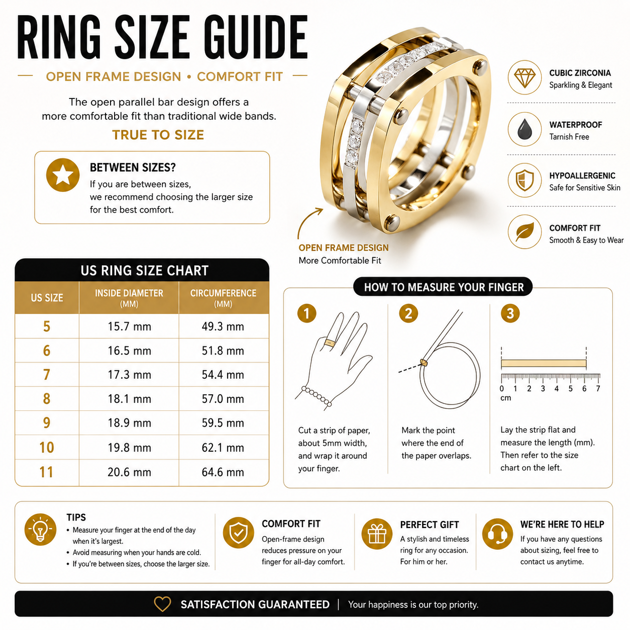 Gold Cocktail Paralleled Bar Ring with CZ