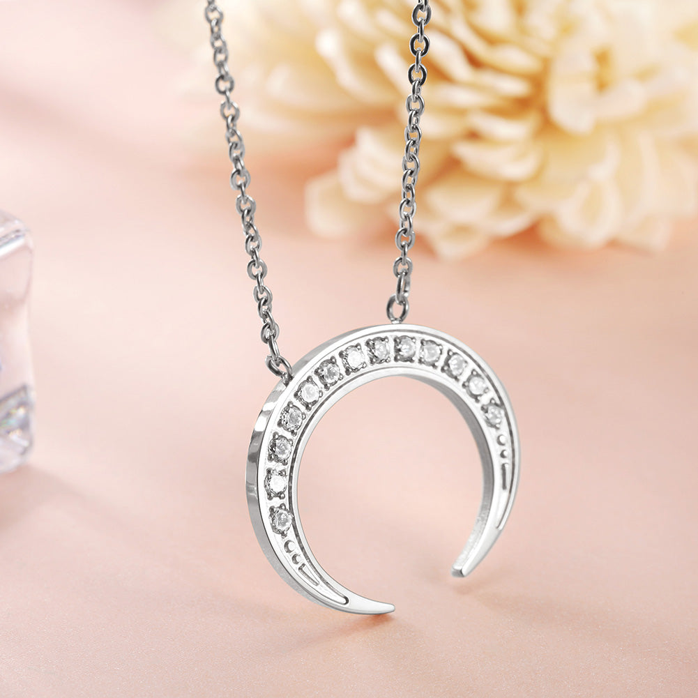 Moon Full Diamond Necklace-NSSN639ST