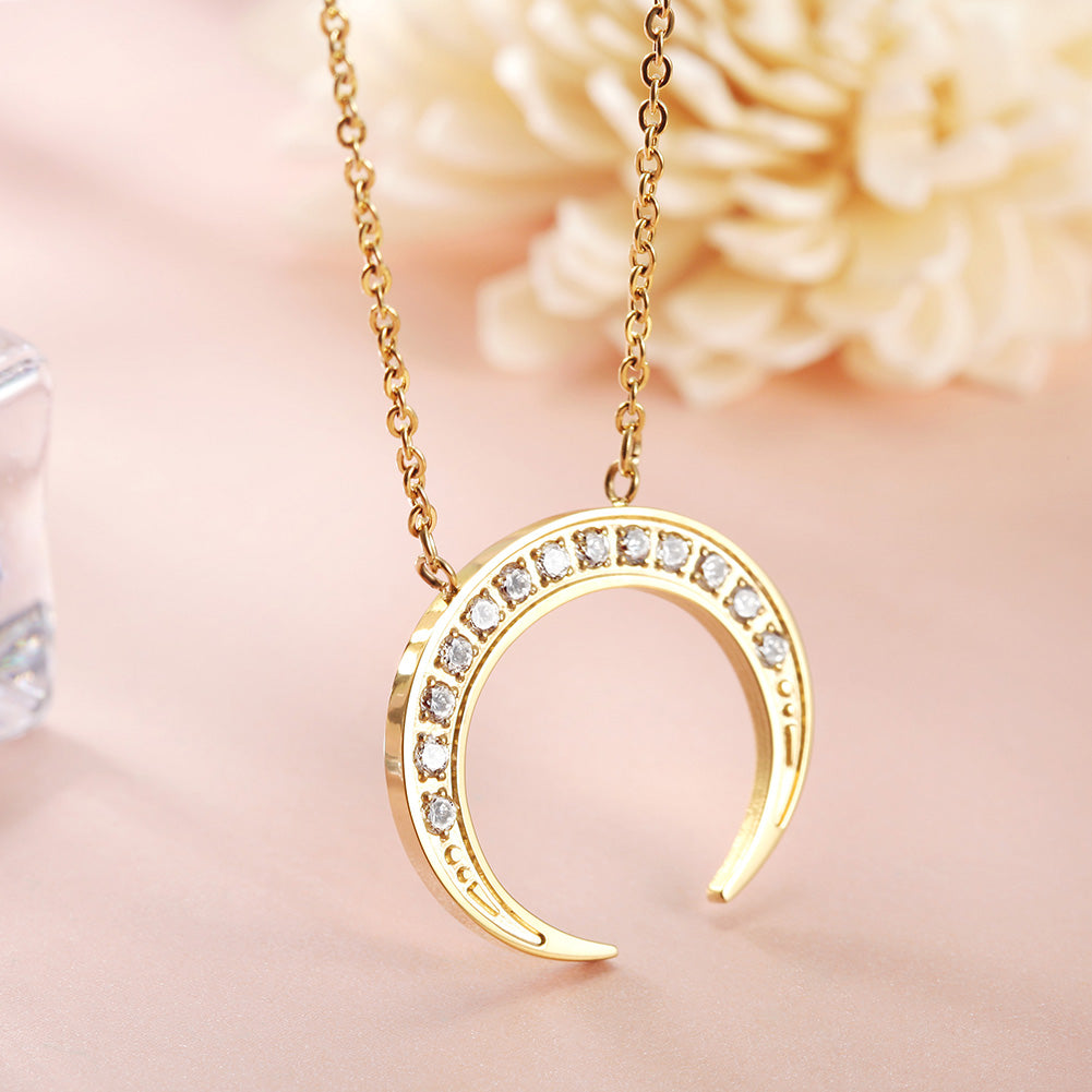 Moon Full Diamond Necklace-NSSN639ST