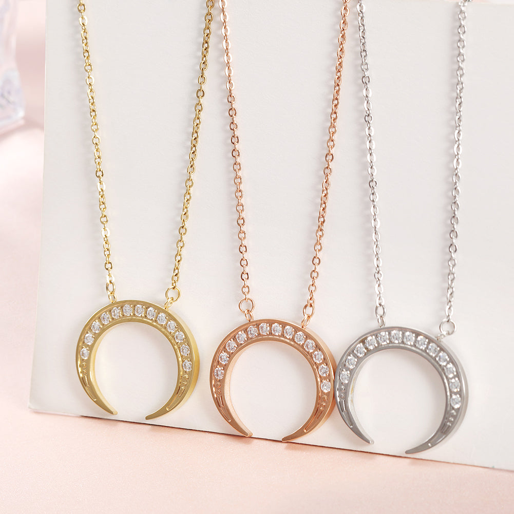 Moon Full Diamond Necklace-NSSN639ST