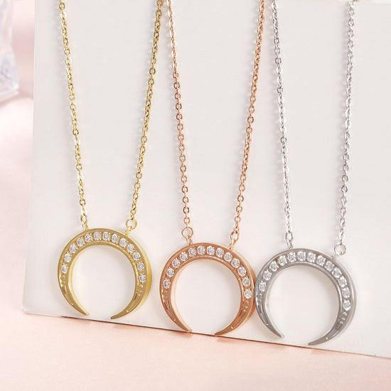 Moon Full Diamond Necklace-NSSN639ST