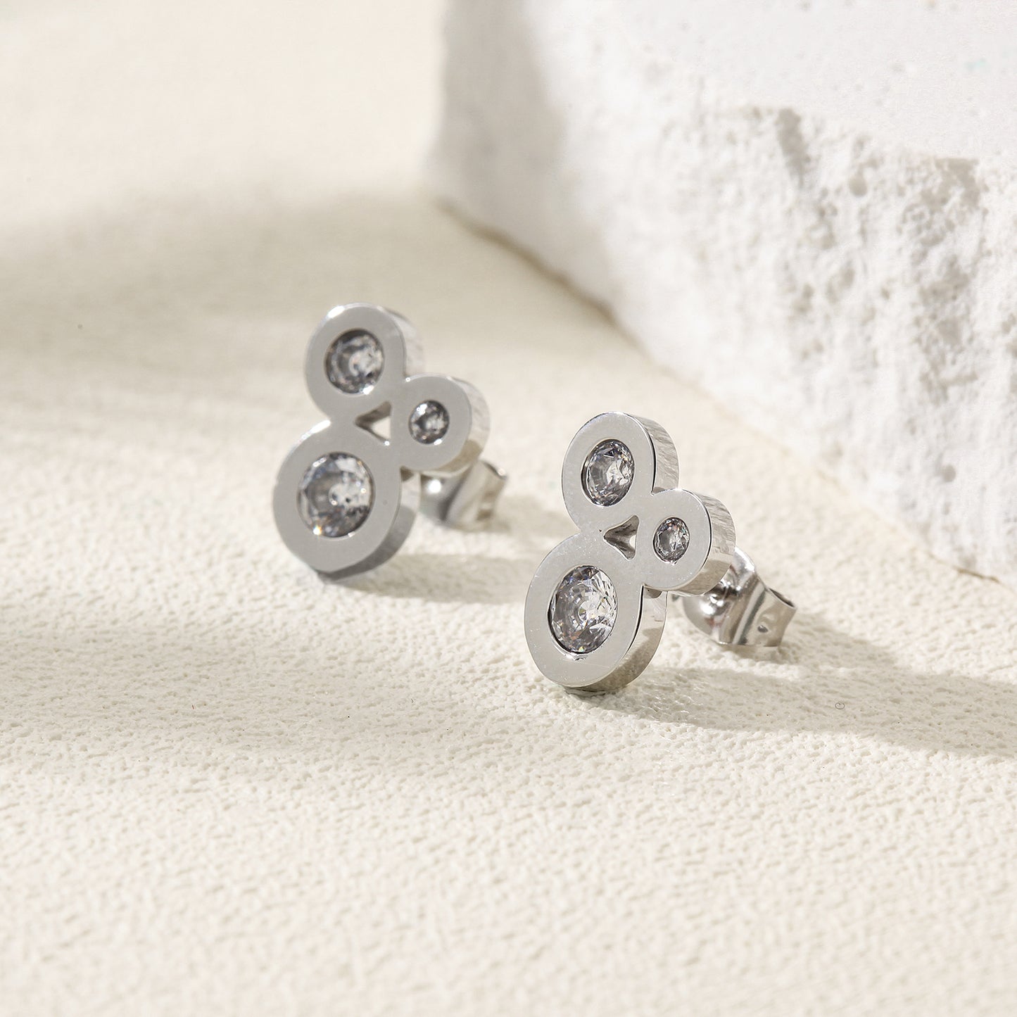 Three Circle Zircon Earrings-SCE389STWGZD