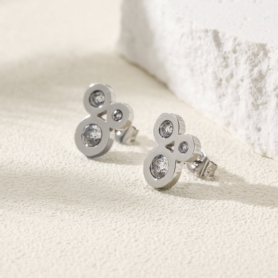 Three Circle Zircon Earrings-SCE389STWGZD