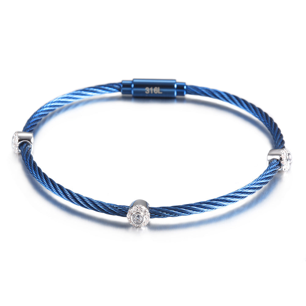 Blue thin strip cable bracelet-NSB1109STBLZD