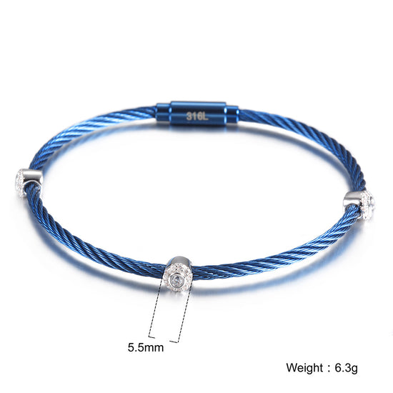 Blue thin strip cable bracelet-NSB1109STBLZD