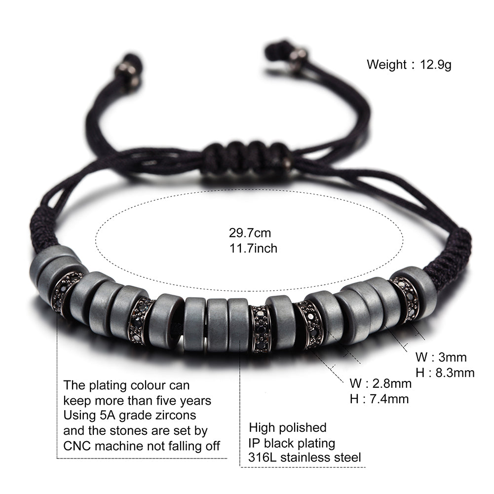 Black rope ring bracelet-NSB1438ST