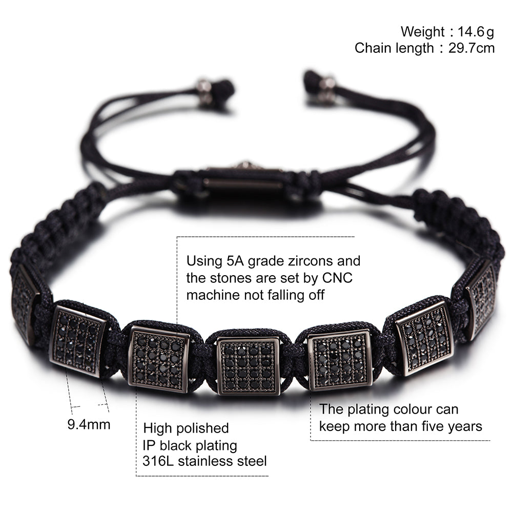 Black Rope Creative Block Bracelet-NSB1440ST