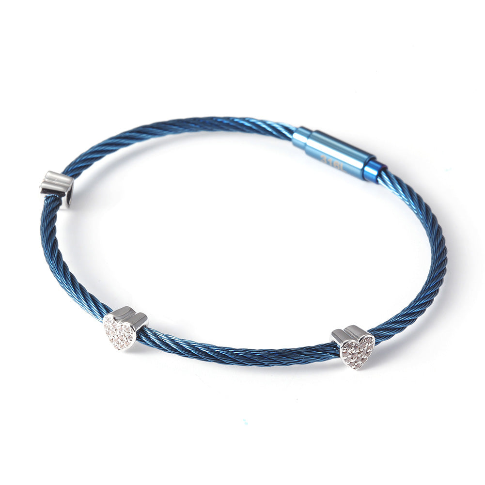 Blue cable heart-shaped zircon bracelet-NSB1476STBLZD