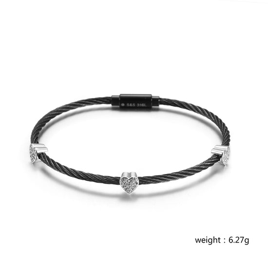 Black cable heart-shaped zircon bracelet-NSB1476STSCWGZD