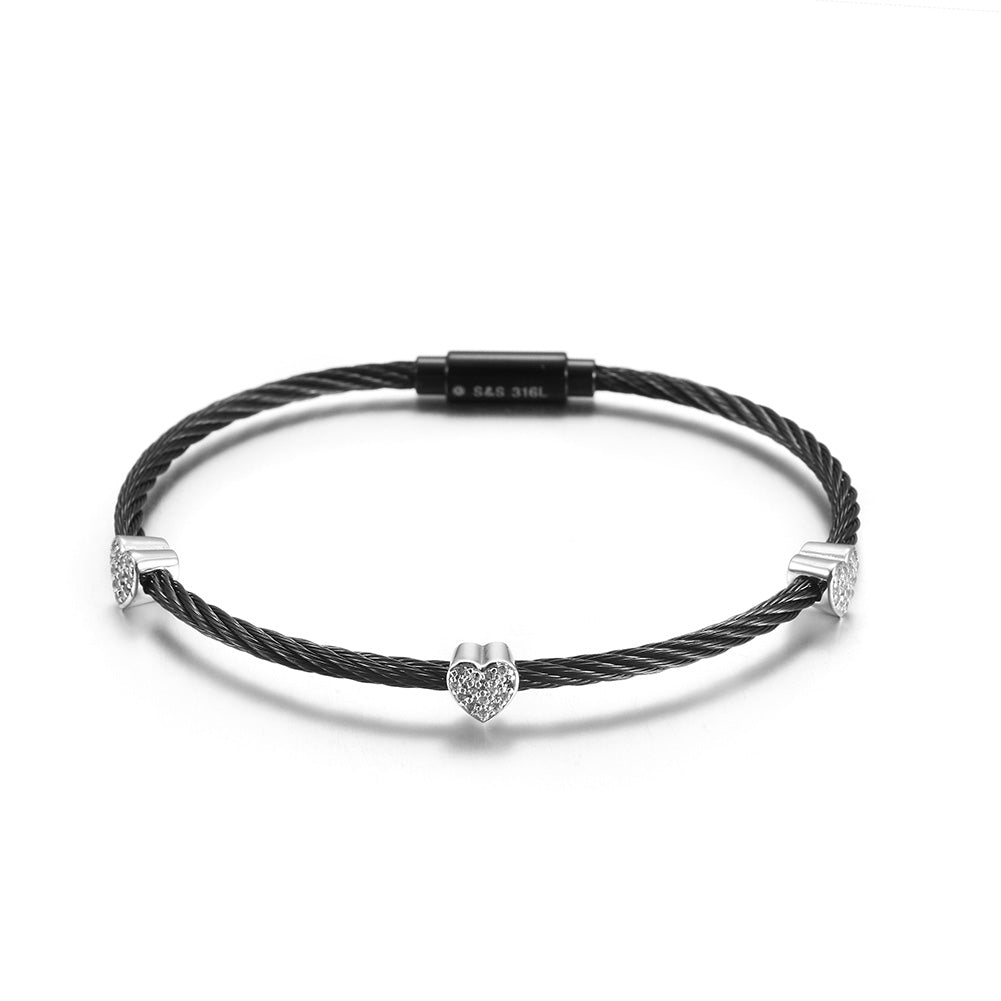 Black cable heart-shaped zircon bracelet-NSB1476STSCWGZD