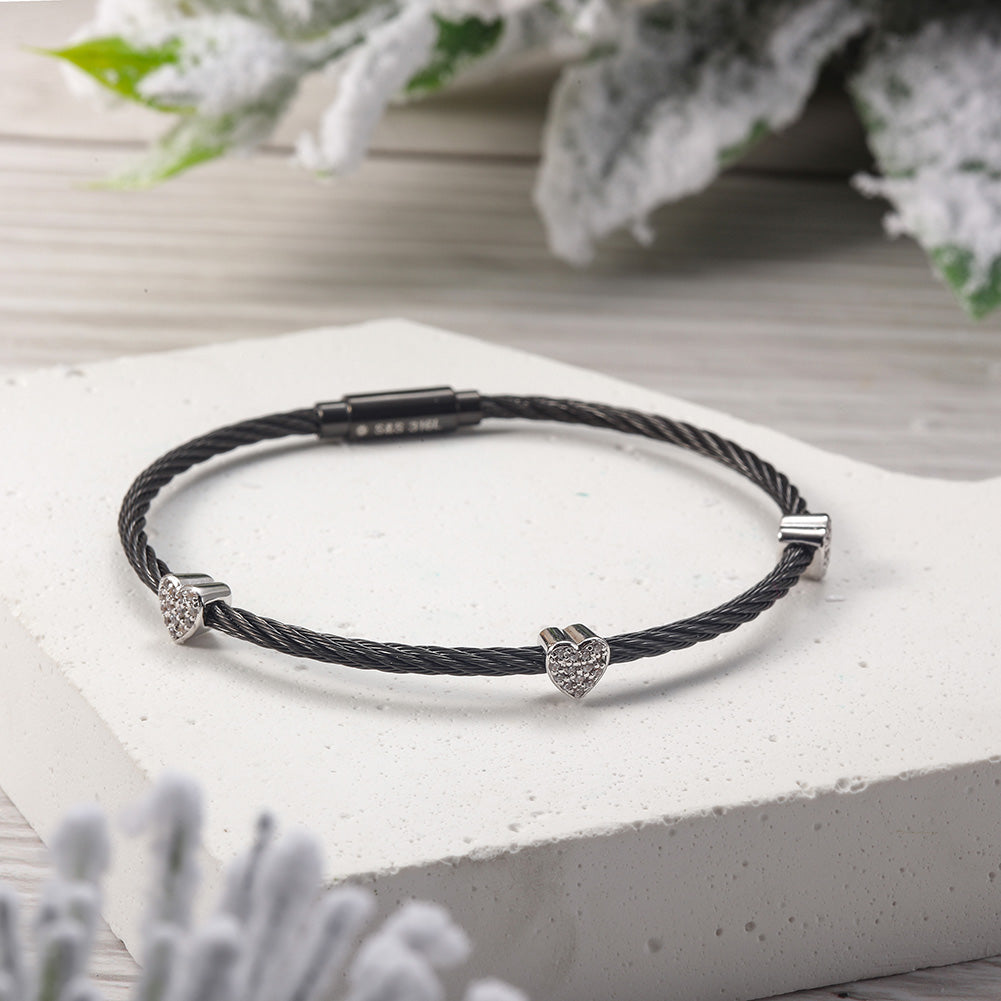 Black cable heart-shaped zircon bracelet-NSB1476STSCWGZD