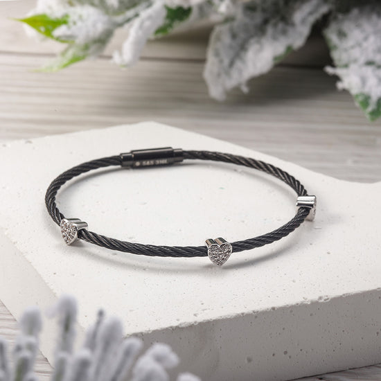 Black cable heart-shaped zircon bracelet-NSB1476STSCWGZD