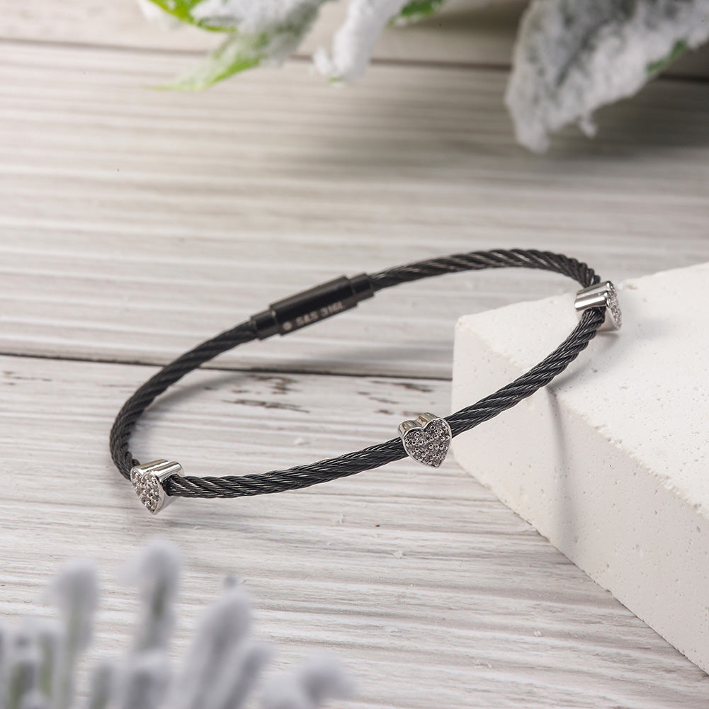 Black cable heart-shaped zircon bracelet-NSB1476STSCWGZD
