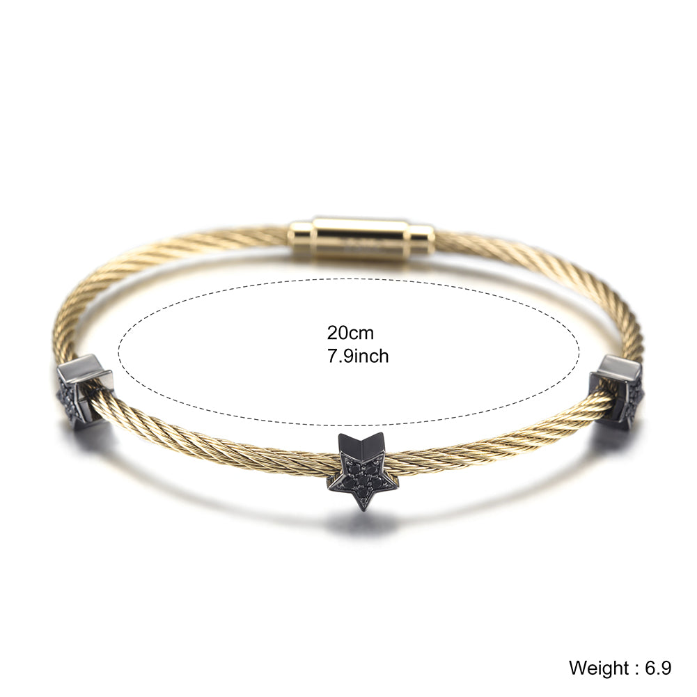 Black pentagram bracelet with cable-NSB1560ST
