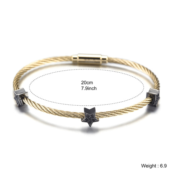 Black pentagram bracelet with cable-NSB1560ST