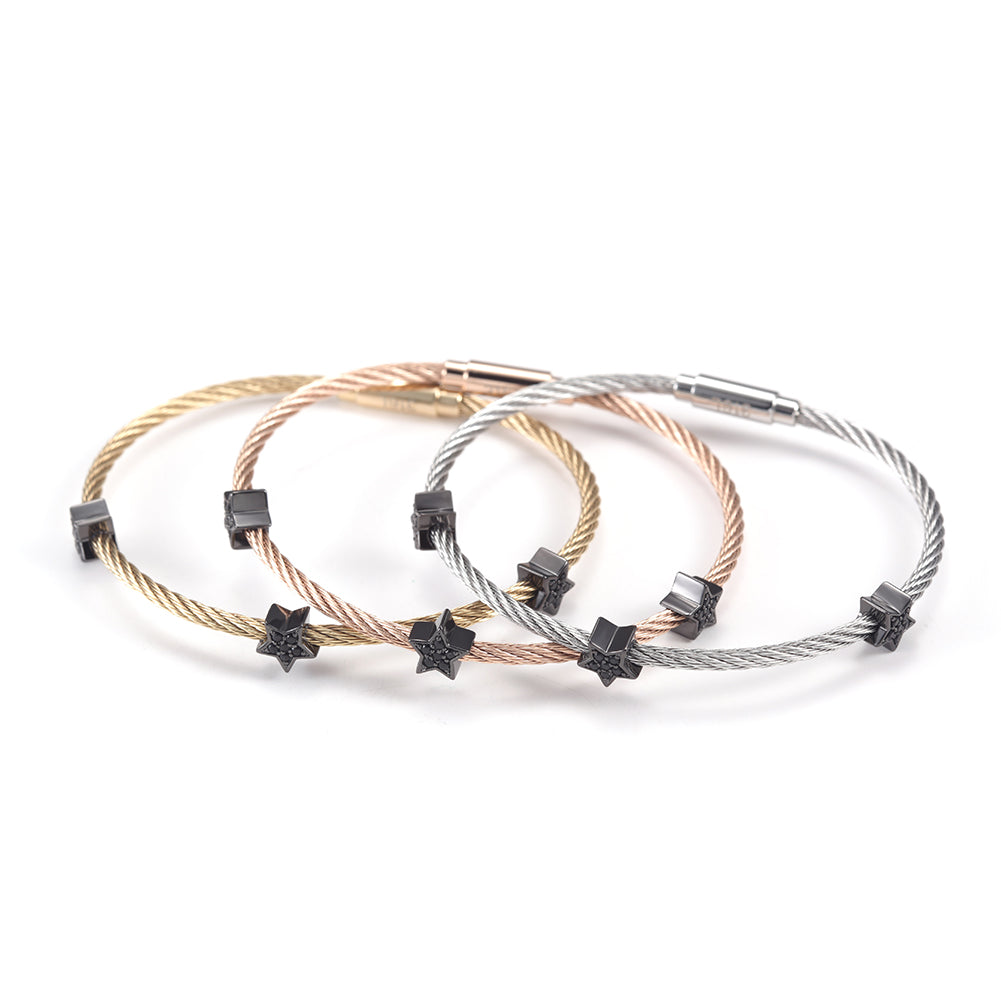 Black pentagram bracelet with cable-NSB1560ST