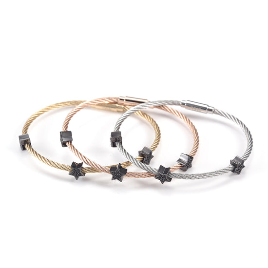 Black pentagram bracelet with cable-NSB1560ST