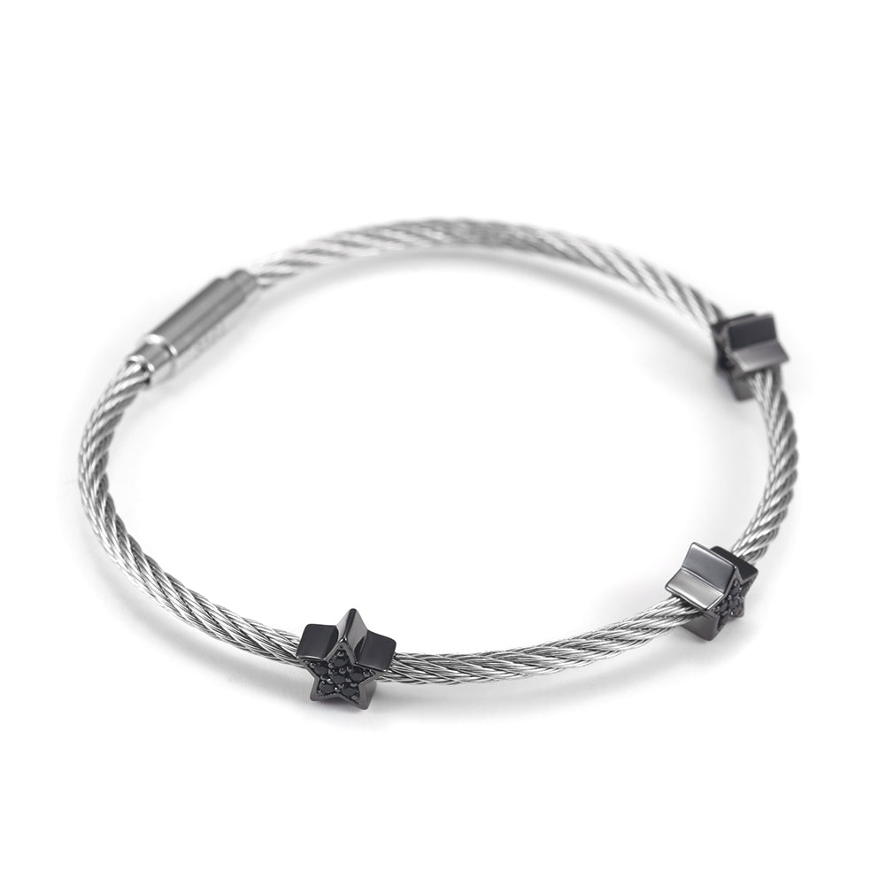 Black pentagram bracelet with cable-NSB1560ST