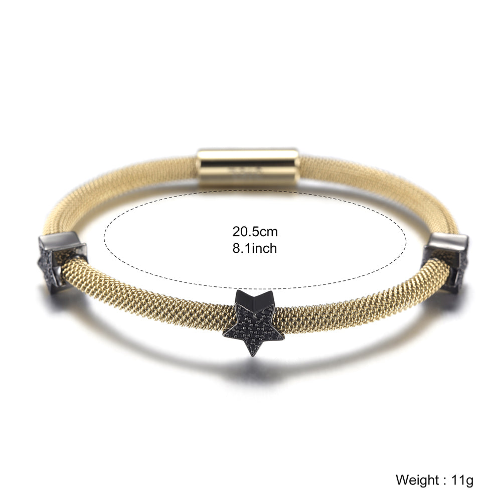 Black pentagram bracelet with cable-NSB1561ST