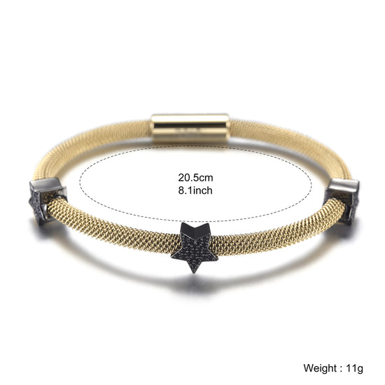 Black pentagram bracelet with cable-NSB1561ST