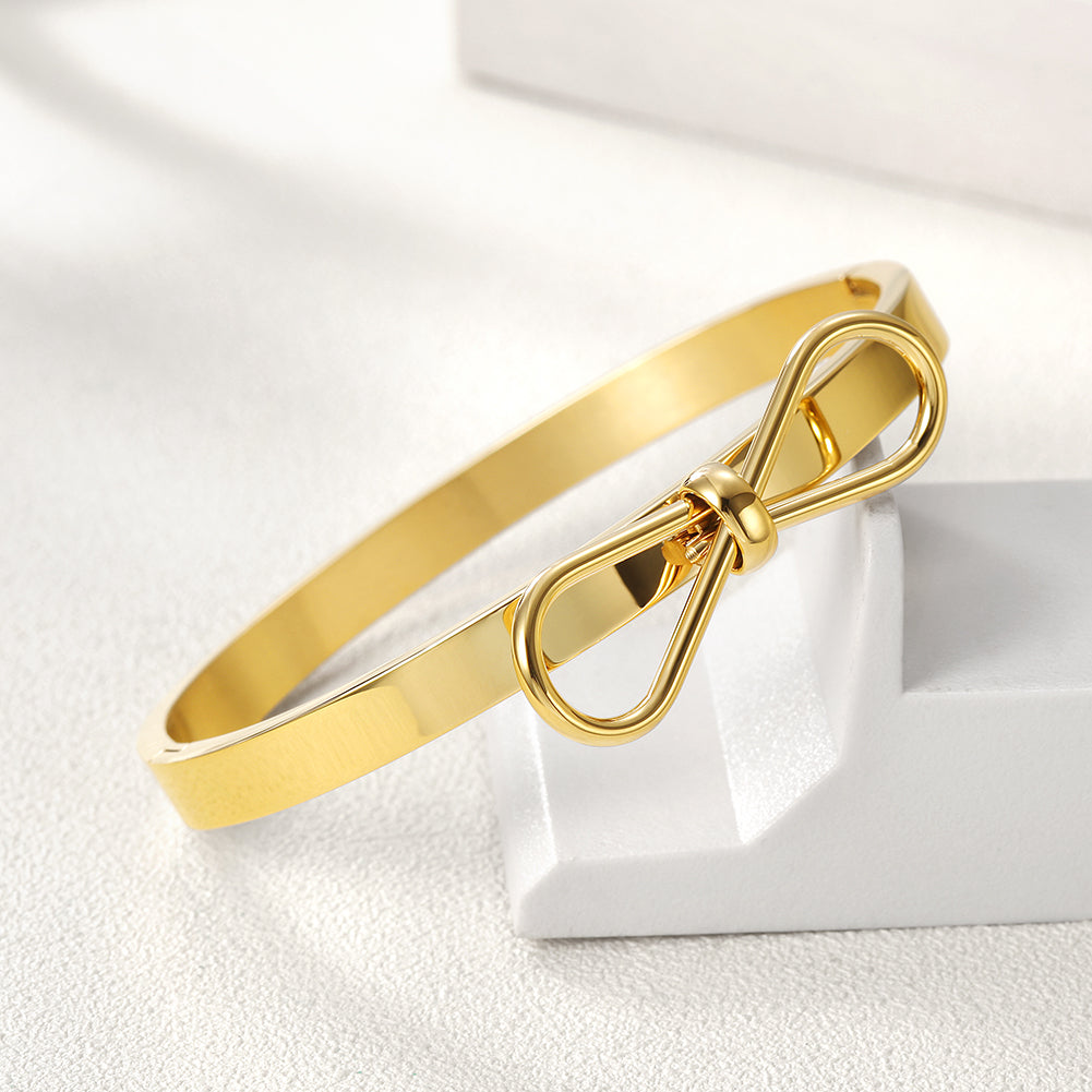 Circular smooth bow bracelet-NSB1578ST