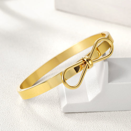 Circular smooth bow bracelet-NSB1578ST