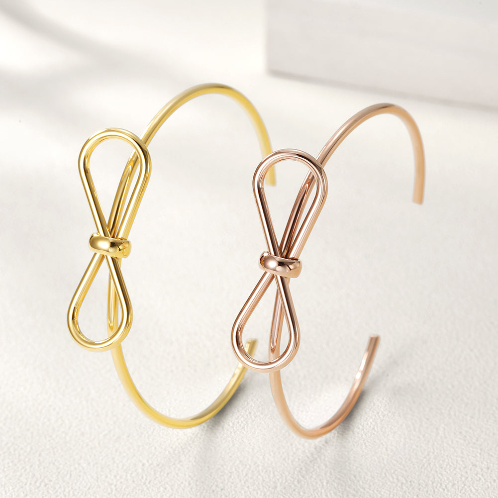 C-shaped smooth bow bracelet-NSB1579ST