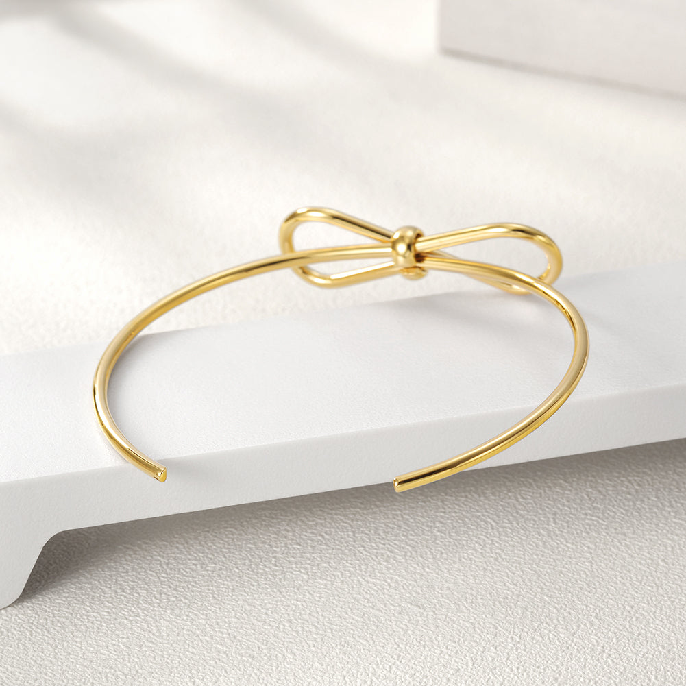 C-shaped smooth bow bracelet-NSB1579ST