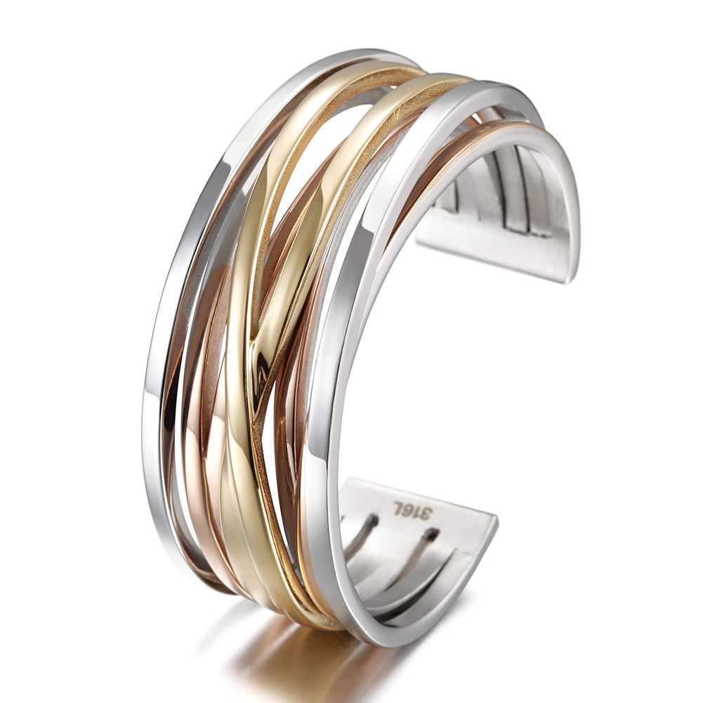 Intercolor layered C-shaped bracelet-NSB1592ST