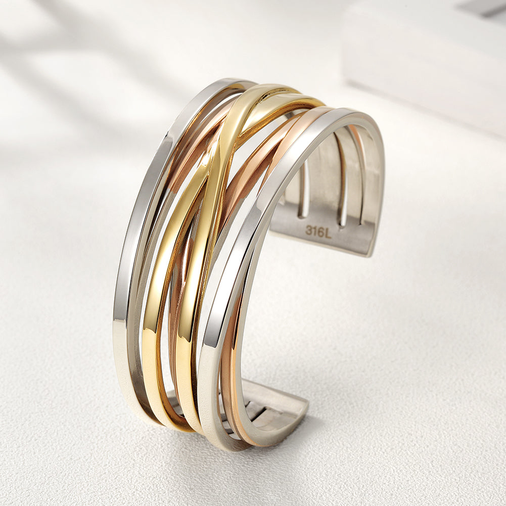 Intercolor layered C-shaped bracelet-NSB1592ST