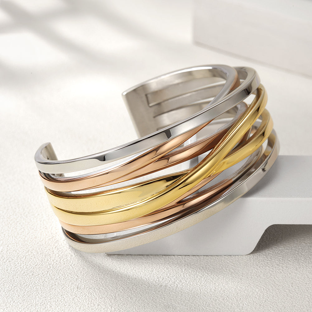 Intercolor layered C-shaped bracelet-NSB1592ST