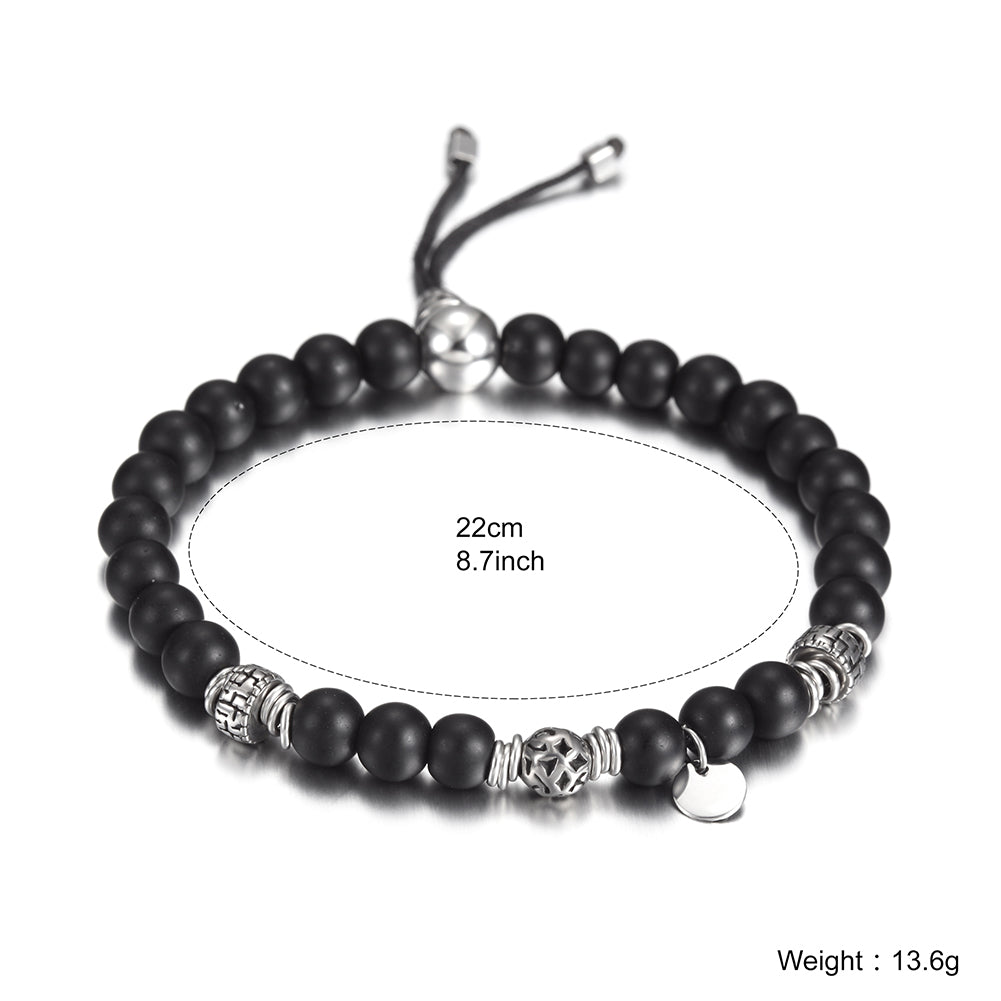 Black round bead bracelet-NSB1603ST