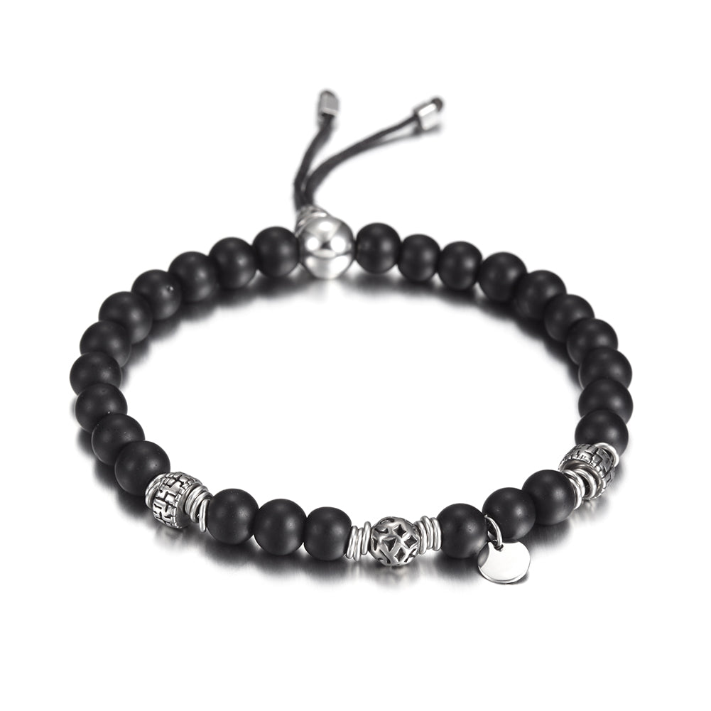 Black round bead bracelet-NSB1603ST