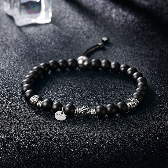 Black round bead bracelet-NSB1603ST