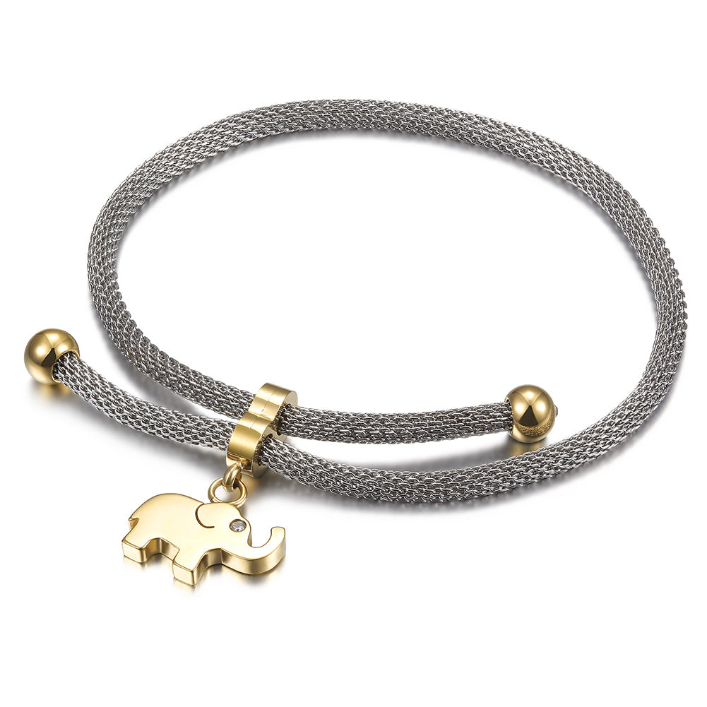 Rope Elephant Pendant Bracelet-NSB1609STWGGC