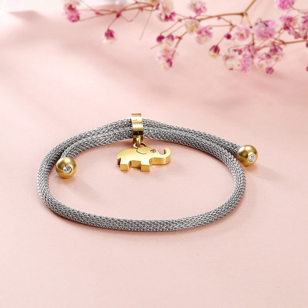 Rope Elephant Pendant Bracelet-NSB1609STWGGC
