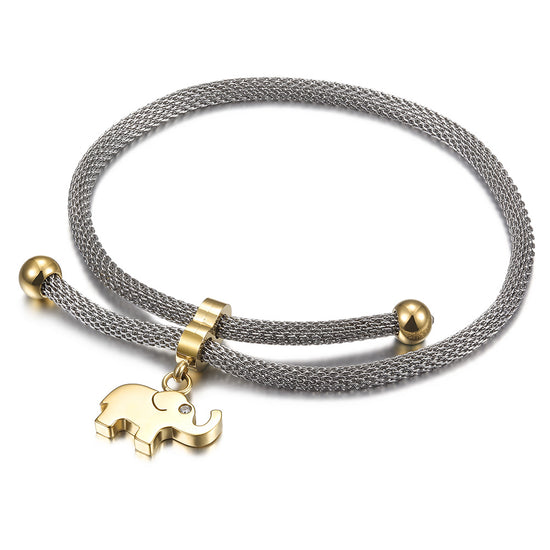 Rope Elephant Pendant Bracelet-NSB1609STWGGC