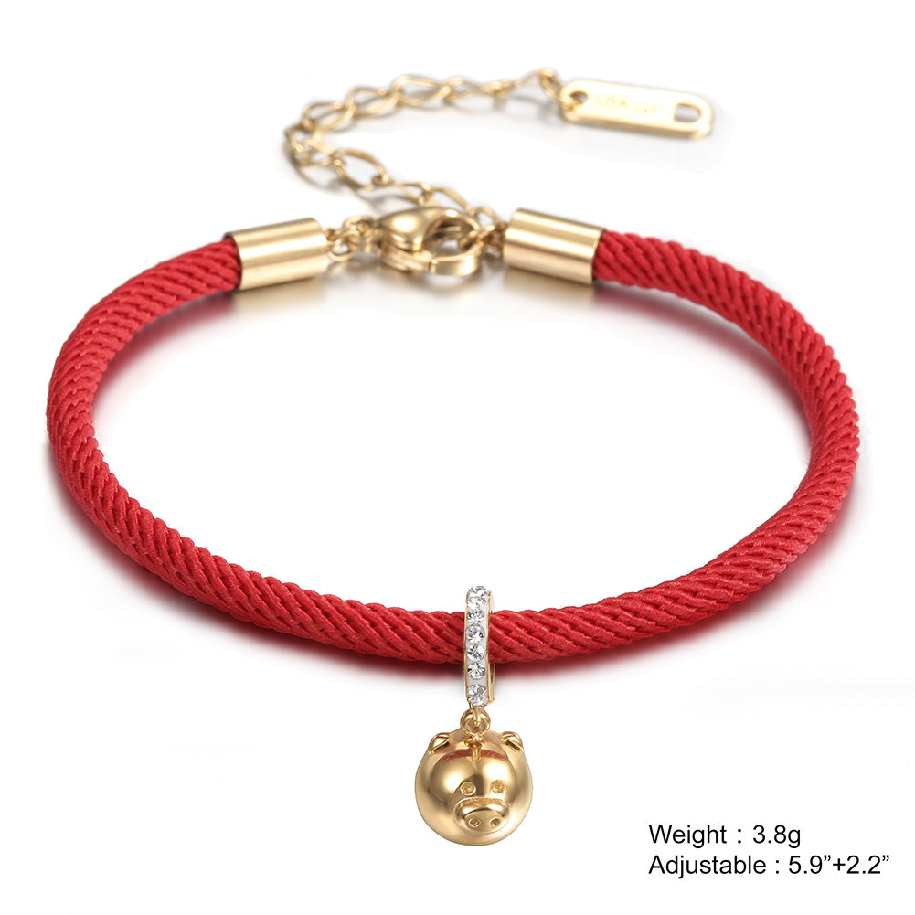 Red cable pig pendant bracelet-NSB1611STGC