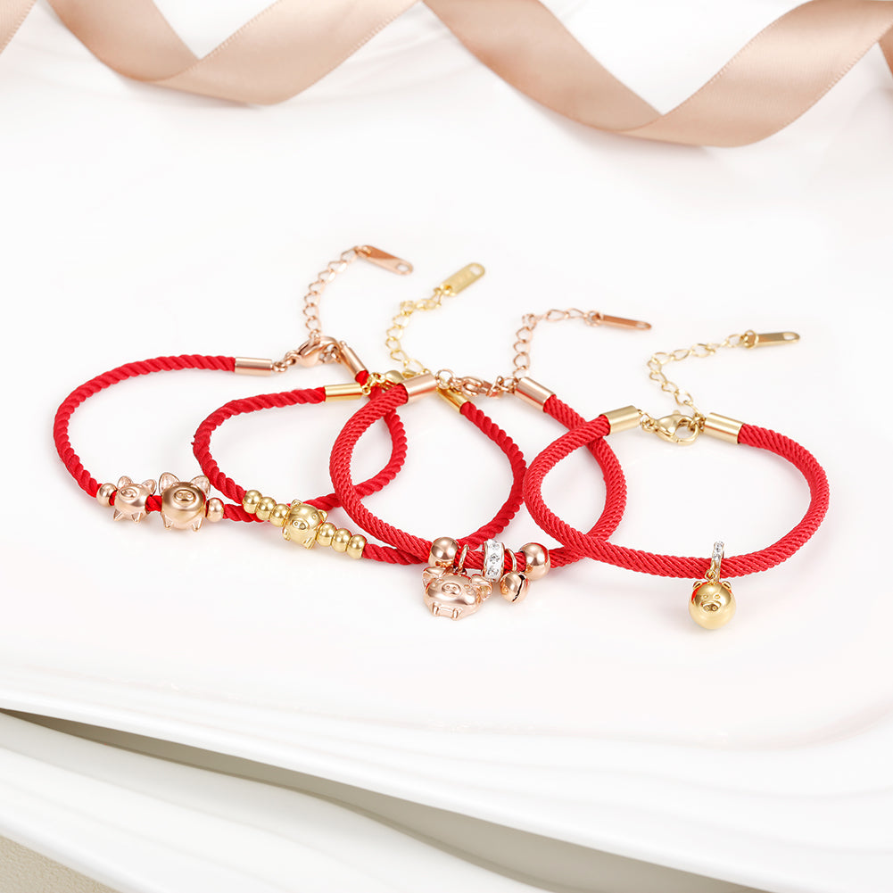 Red cable pig pendant bracelet-NSB1611STGC