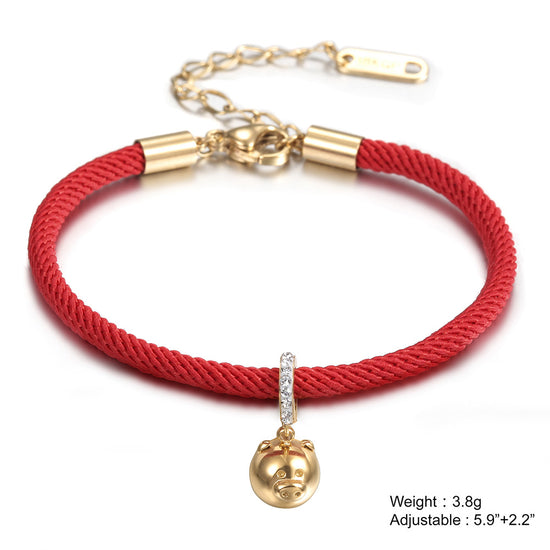 Red cable pig pendant bracelet-NSB1611STGC