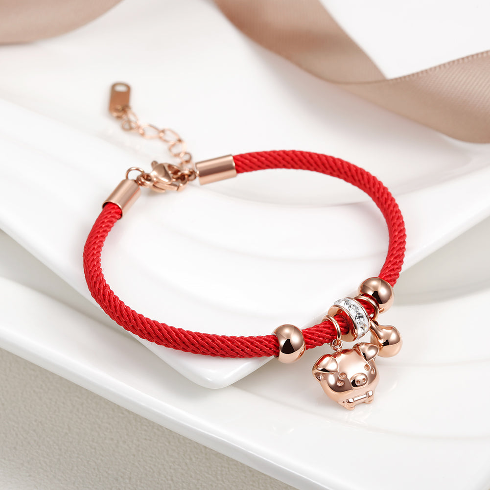 Red cable pig pendant bracelet-NSB1612STRG