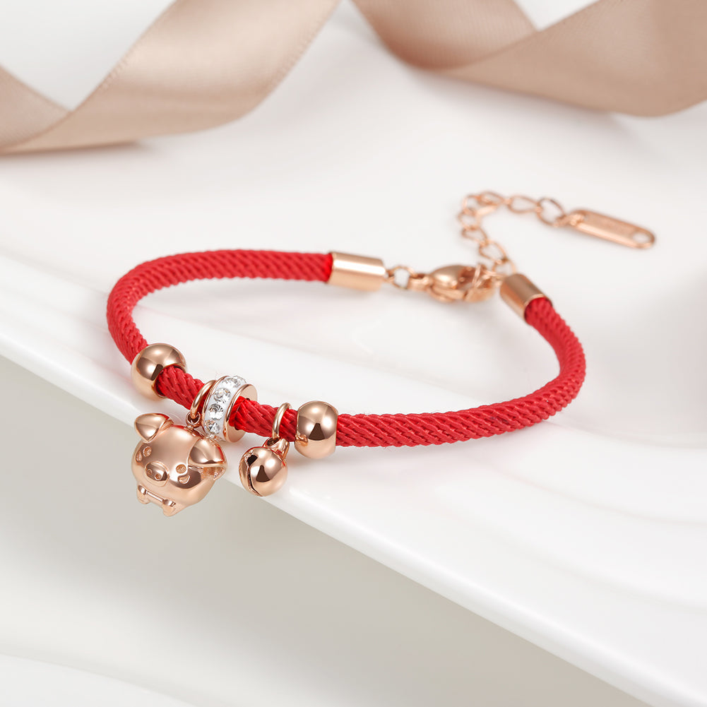 Red cable pig pendant bracelet-NSB1612STRG