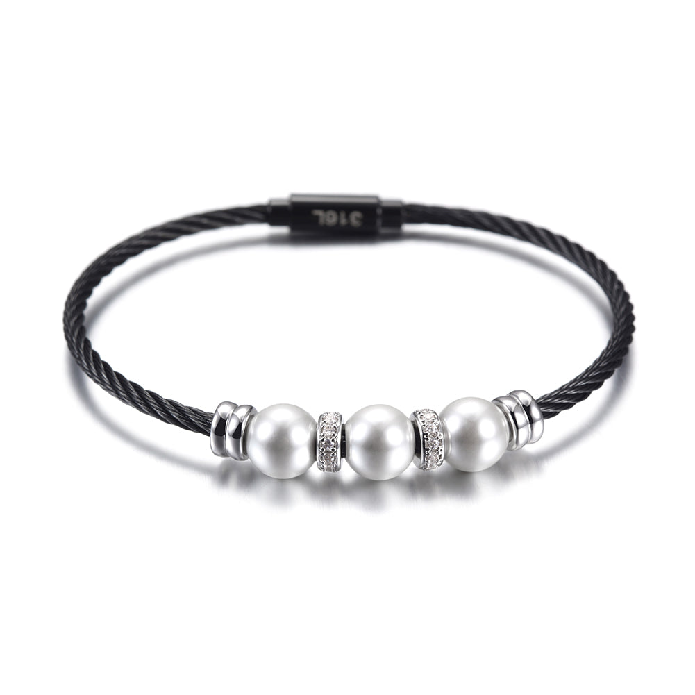 Three pearl bracelets with cables-NSB1615ST