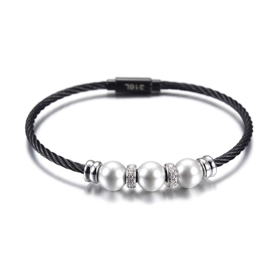 Three pearl bracelets with cables-NSB1615ST