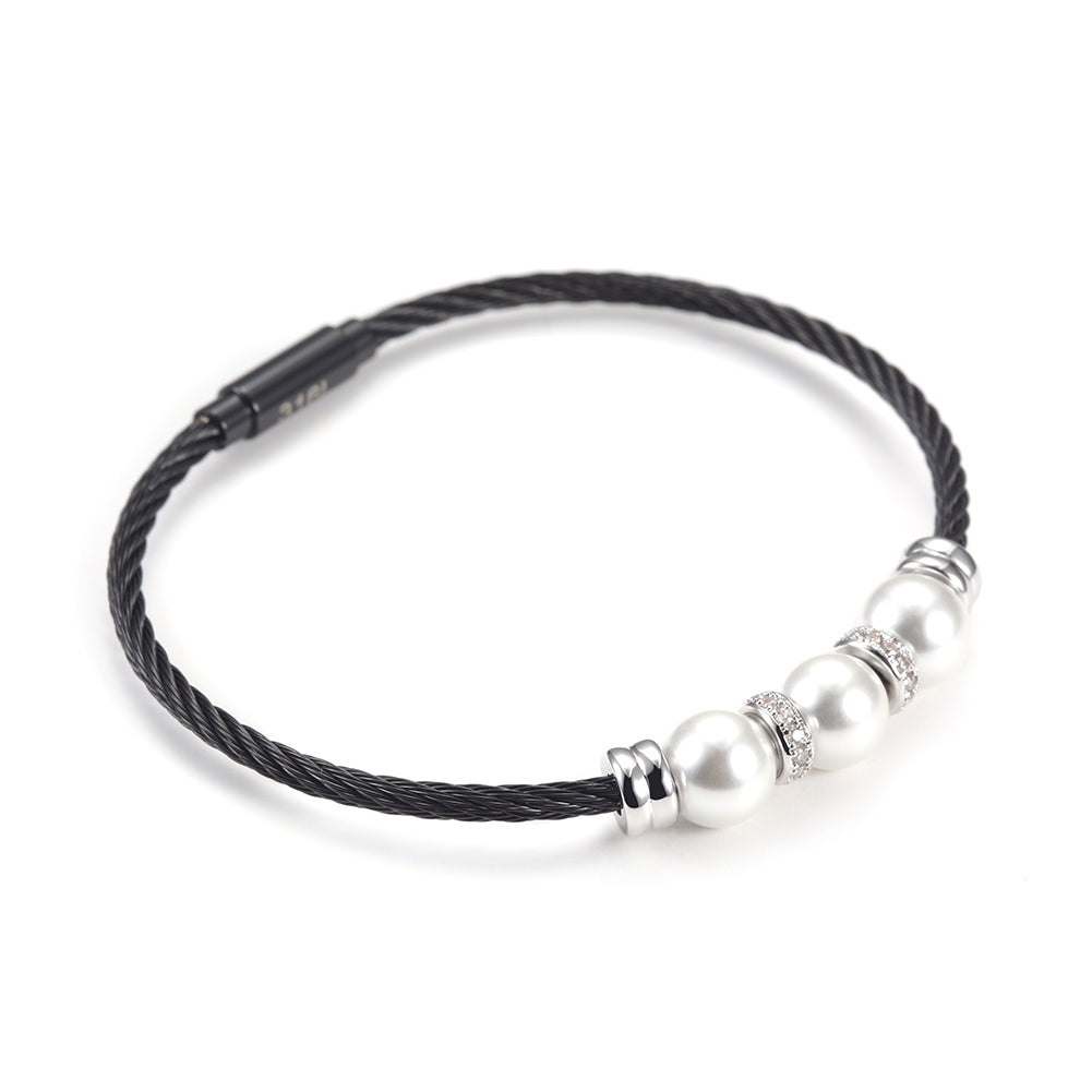 Three pearl bracelets with cables-NSB1615ST