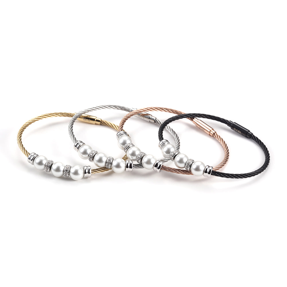 Three pearl bracelets with cables-NSB1615ST
