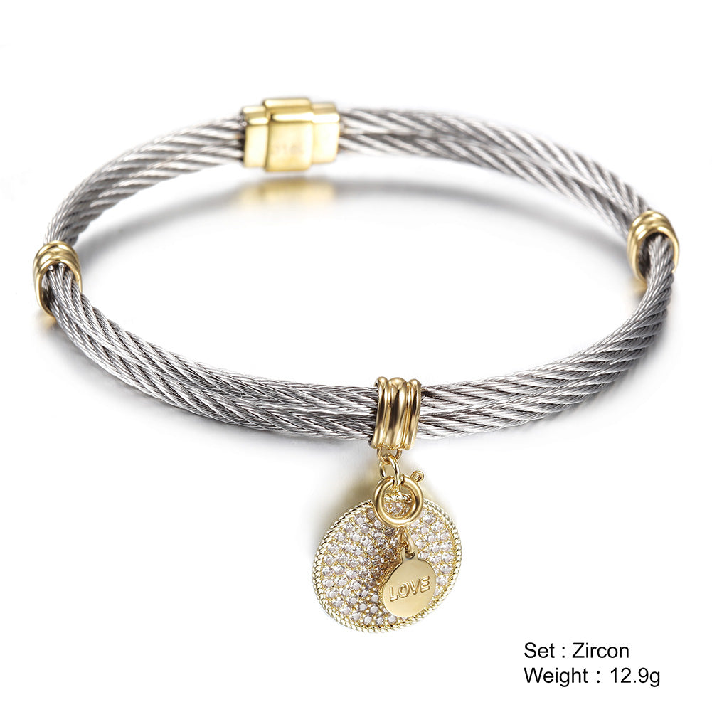 Cable letter pendant bracelet-NSB1624ST
